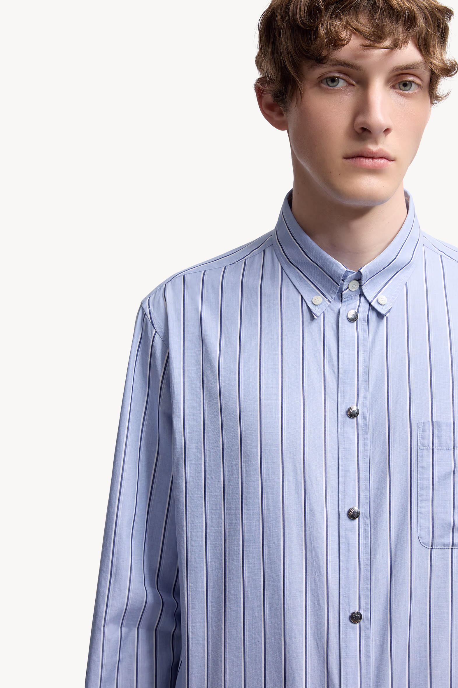 Striped Oxford Cotton Long Sleeve Shirt Men Light Blue Moncler 6